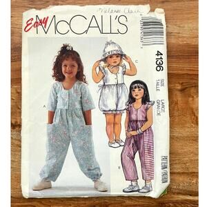 UNCUT Vintage 1980s McCalls 4136 Sewing Pattern Sz 5T,6T Jumpsuit Romper Bonnet